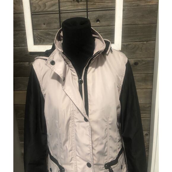 Laundry by Shelli Segal hooded trench coat black/light taupe women's size M - Picture 4 of 11